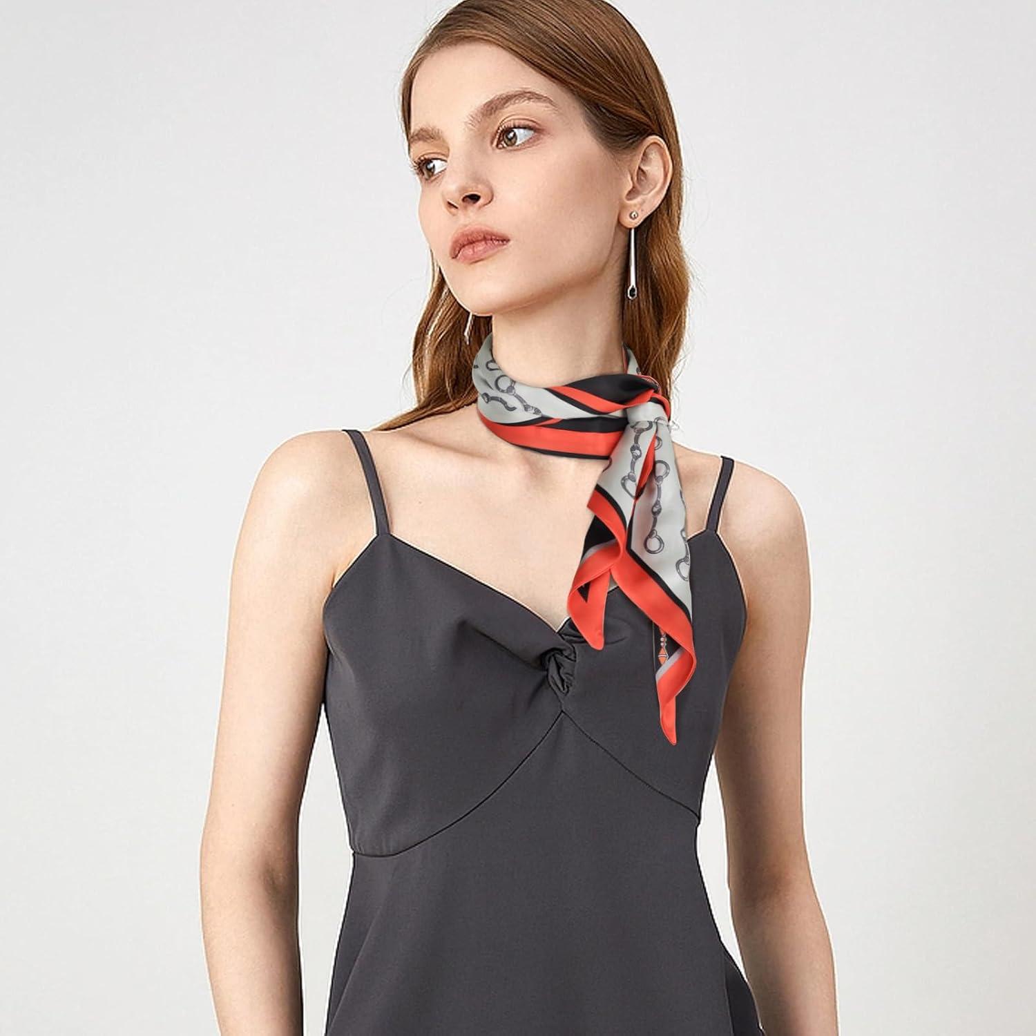 imageEXTREE Satin Scarf Mulberry Silk Printed Head Wrap Hair Band 7quotquot x 59quotquotA007