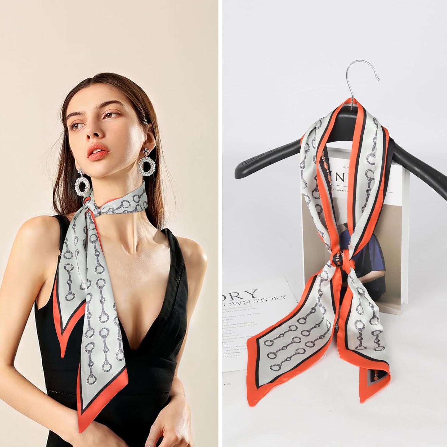 imageEXTREE Satin Scarf Mulberry Silk Printed Head Wrap Hair Band 7quotquot x 59quotquotA007