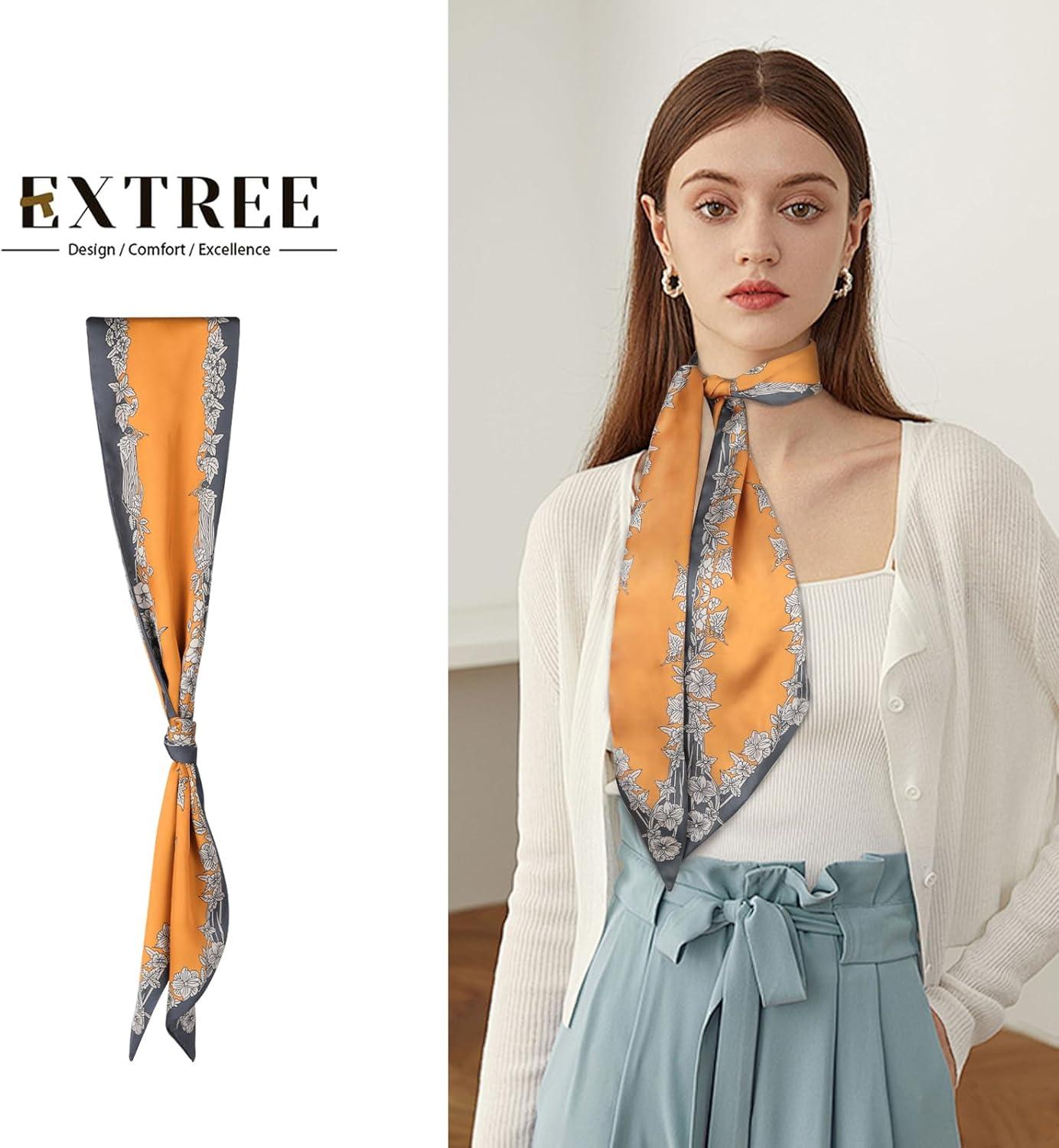 imageEXTREE Satin Scarf Mulberry Silk Printed Head Wrap Hair Band 7quotquot x 59quotquotA009