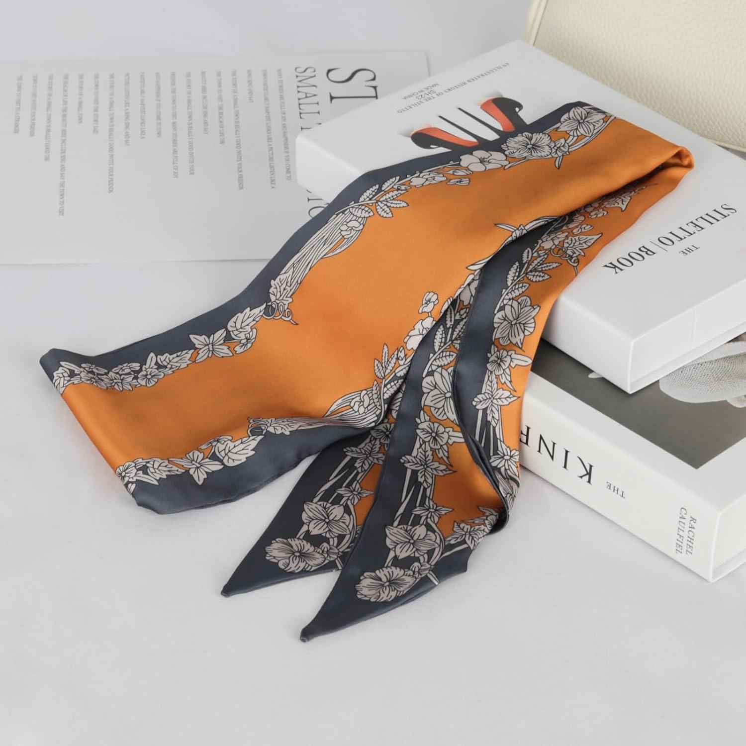 imageEXTREE Satin Scarf Mulberry Silk Printed Head Wrap Hair Band 7quotquot x 59quotquotA009