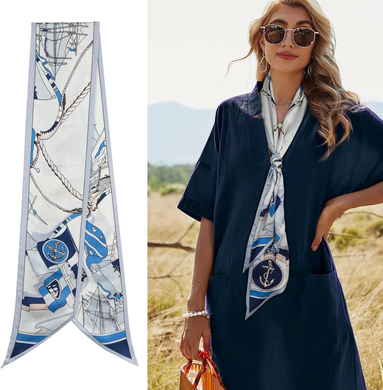 imageEXTREE Satin Scarf Mulberry Silk Printed Head Wrap Hair Band 7quotquot x 59quotquotA010