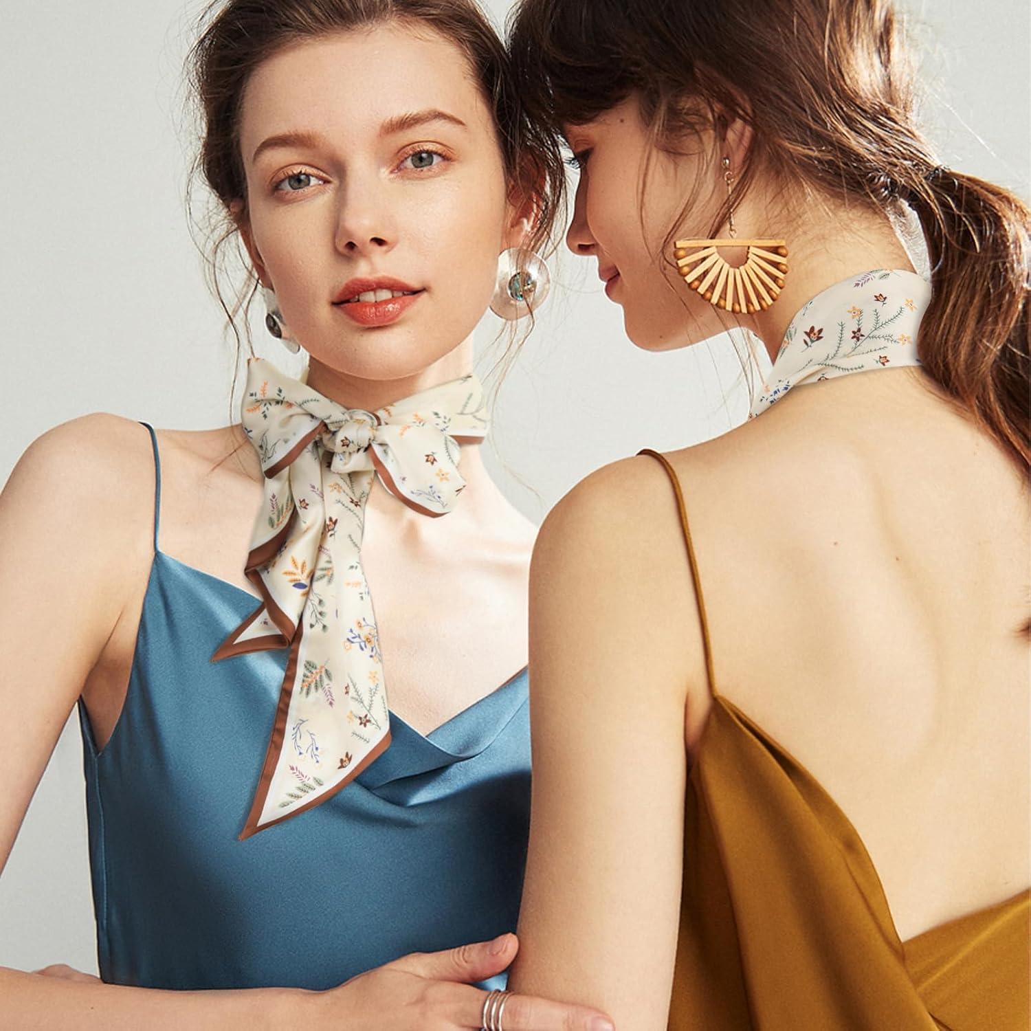 imageEXTREE Satin Scarf Mulberry Silk Printed Head Wrap Hair Band 7quotquot x 59quotquotA011