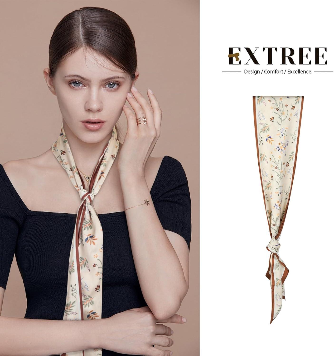 imageEXTREE Satin Scarf Mulberry Silk Printed Head Wrap Hair Band 7quotquot x 59quotquotA011