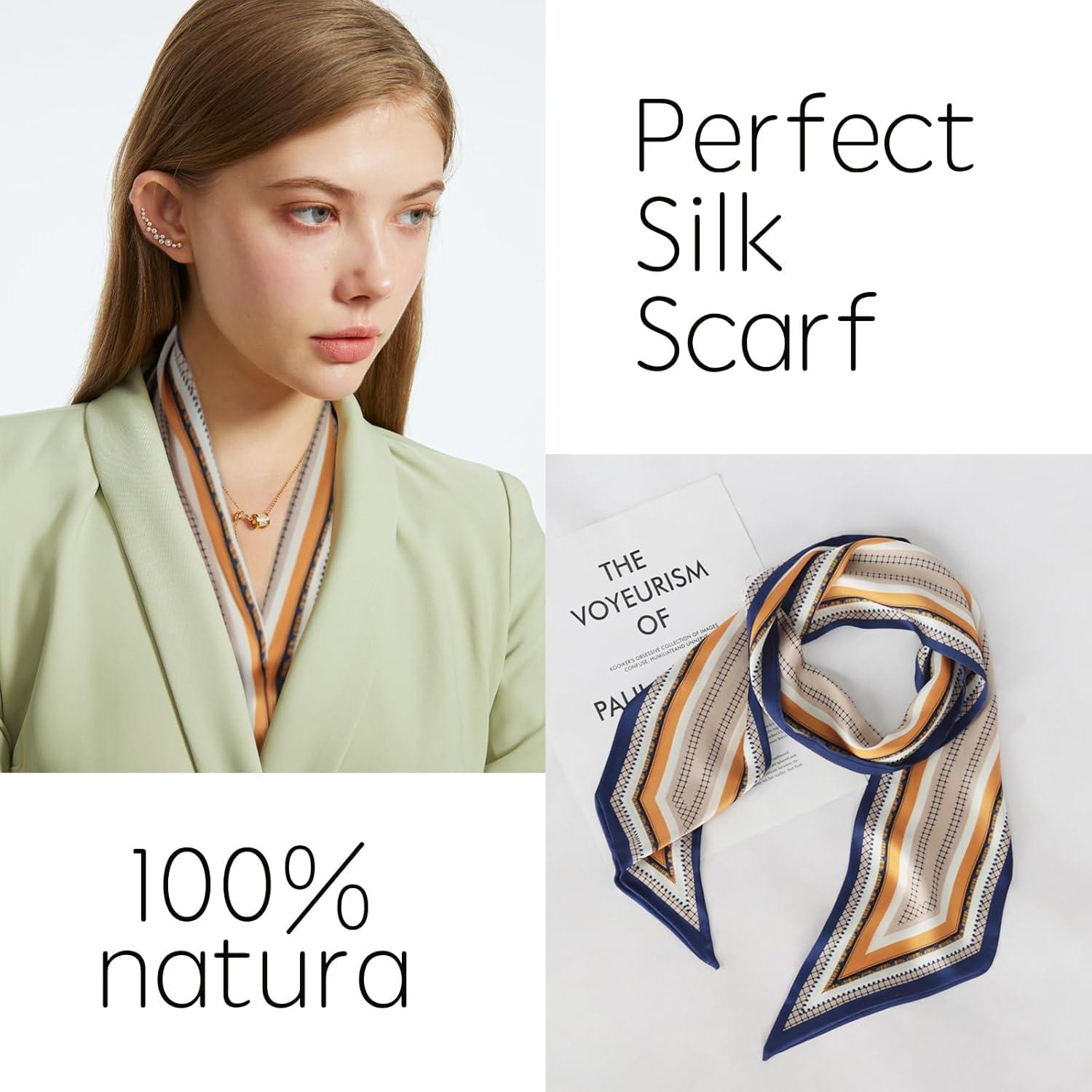 imageEXTREE Satin Scarf Mulberry Silk Printed Head Wrap Hair Band 7quotquot x 59quotquotA014