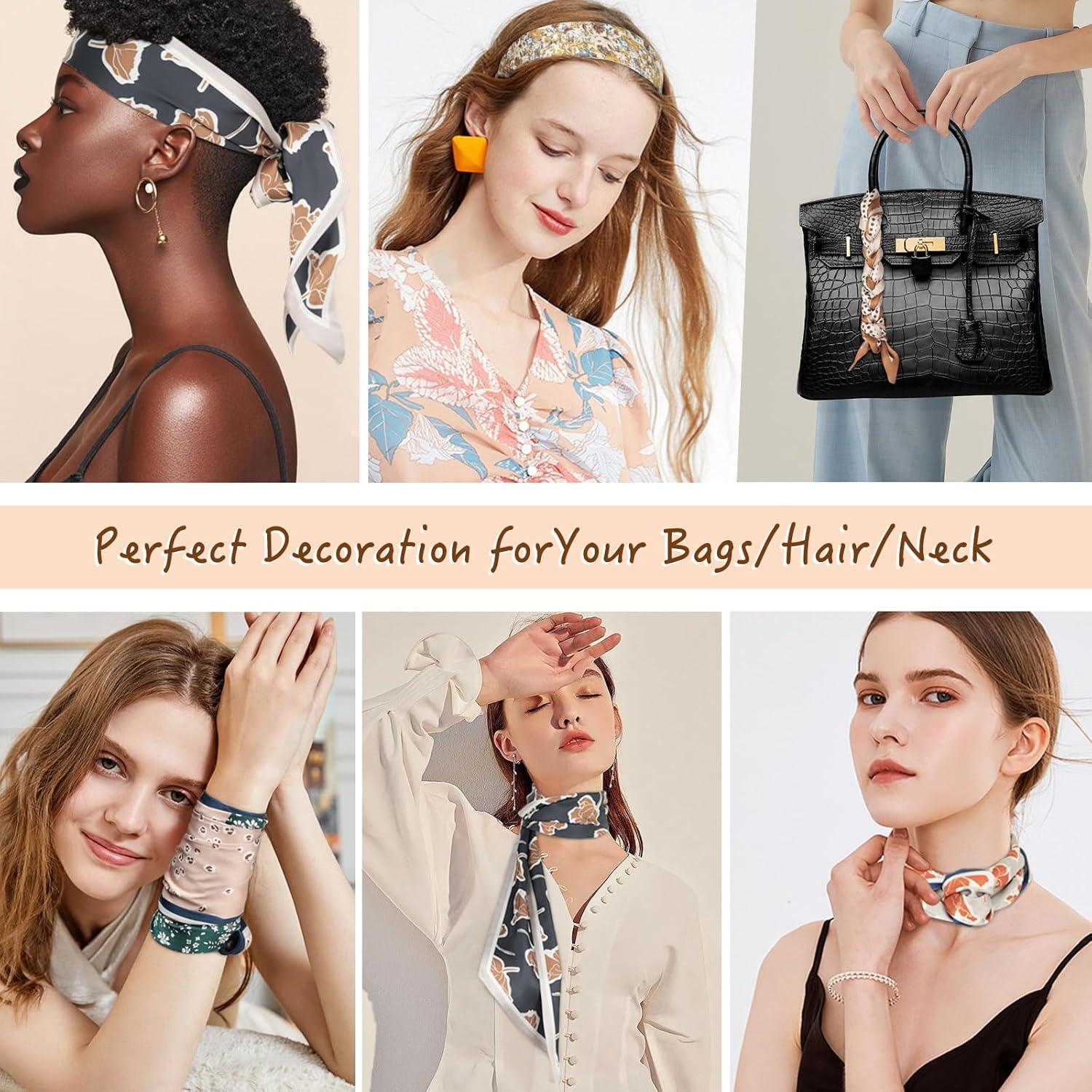 imageEXTREE Satin Scarf Mulberry Silk Printed Head Wrap Hair Band 7quotquot x 59quotquotA015