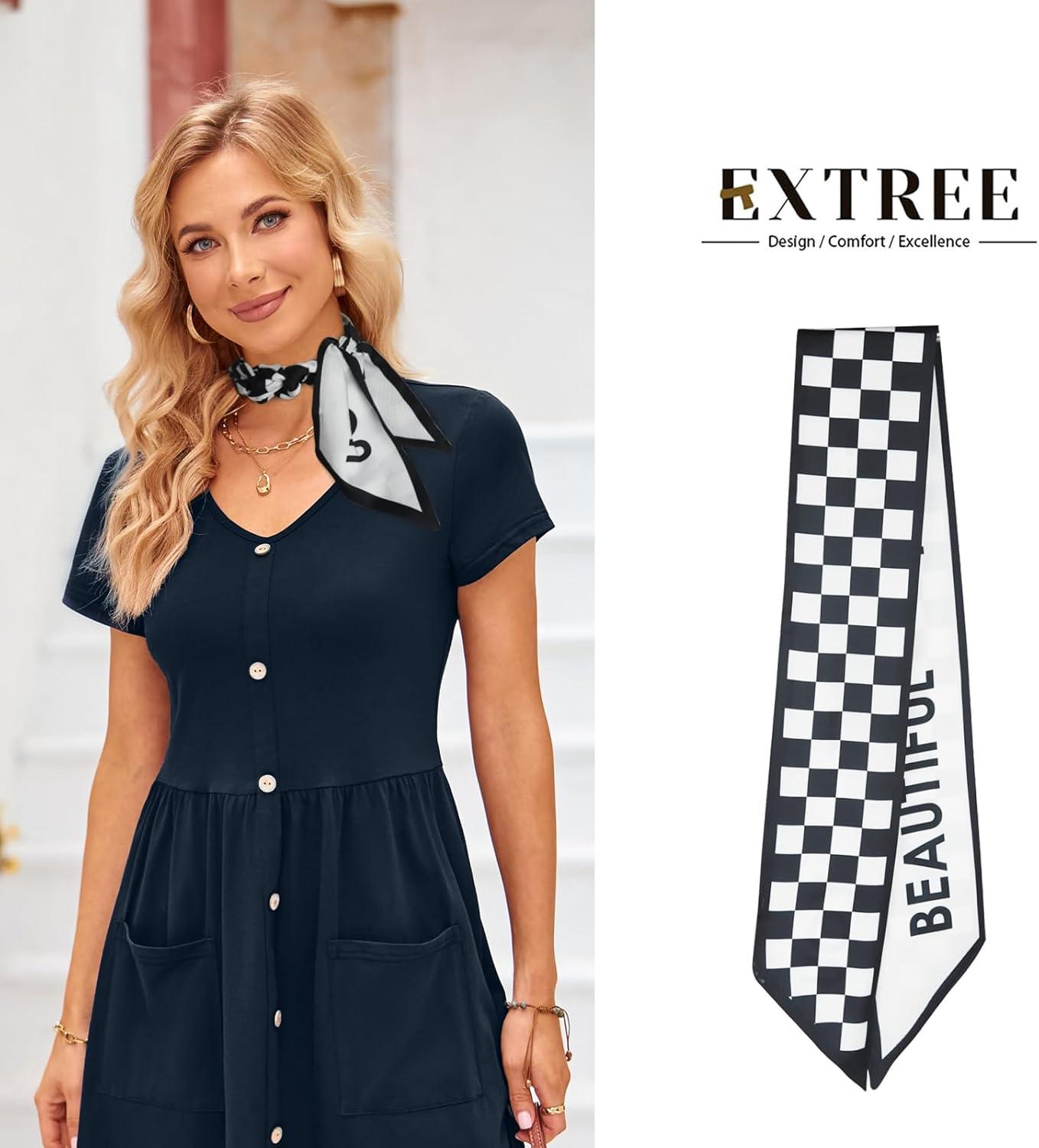 imageEXTREE Satin Scarf Mulberry Silk Printed Head Wrap Hair Band 7quotquot x 59quotquotA015