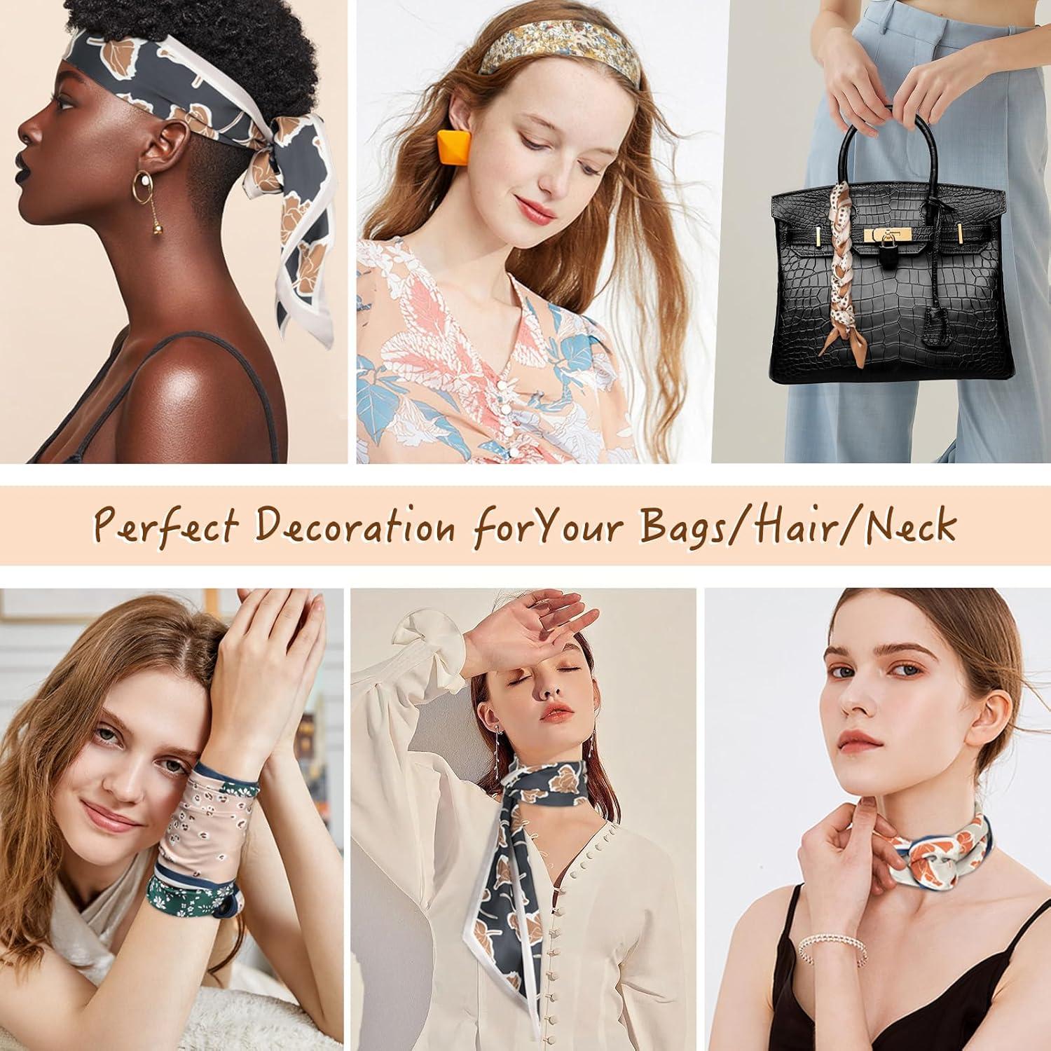 imageEXTREE Satin Scarf Mulberry Silk Printed Head Wrap Hair Band 7quotquot x 59quotquotA016