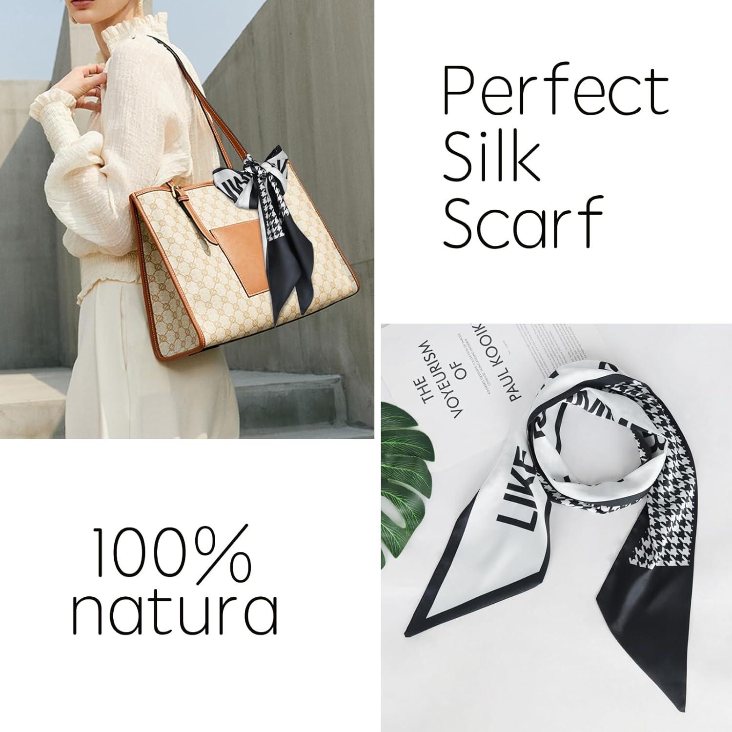 imageEXTREE Satin Scarf Mulberry Silk Printed Head Wrap Hair Band 7quotquot x 59quotquotA016