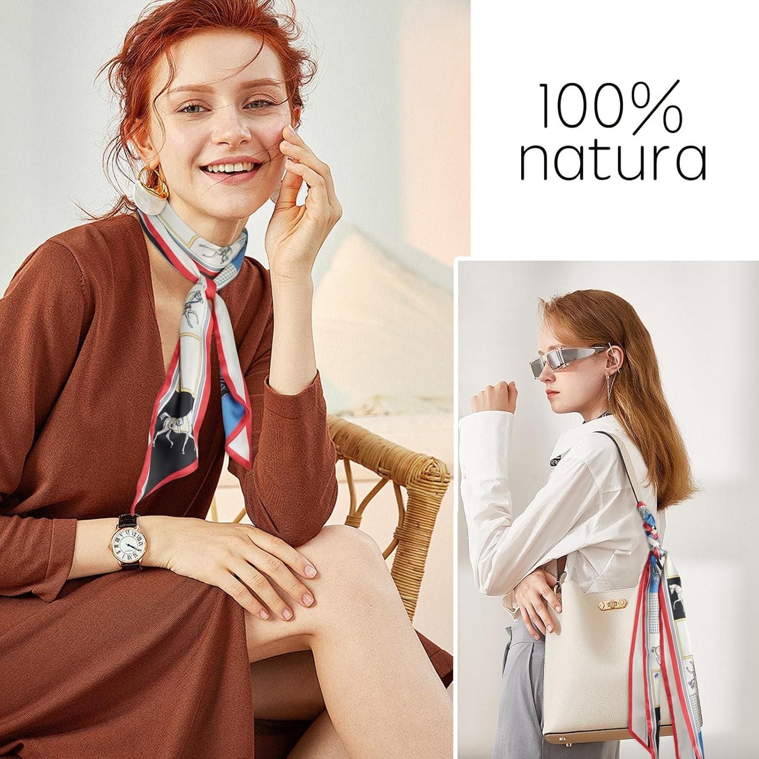 imageEXTREE Satin Scarf Mulberry Silk Printed Head Wrap Hair Band 7quotquot x 59quotquotA017