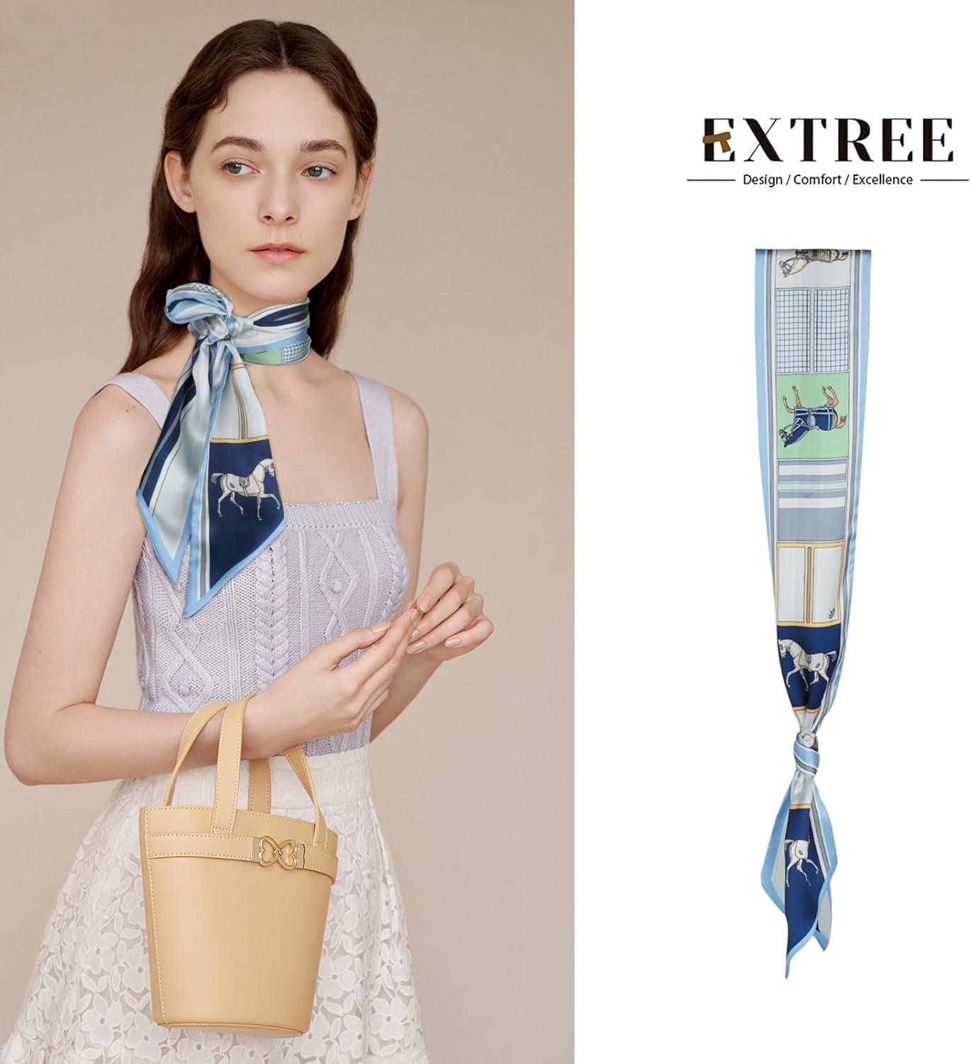 imageEXTREE Satin Scarf Mulberry Silk Printed Head Wrap Hair Band 7quotquot x 59quotquotA018