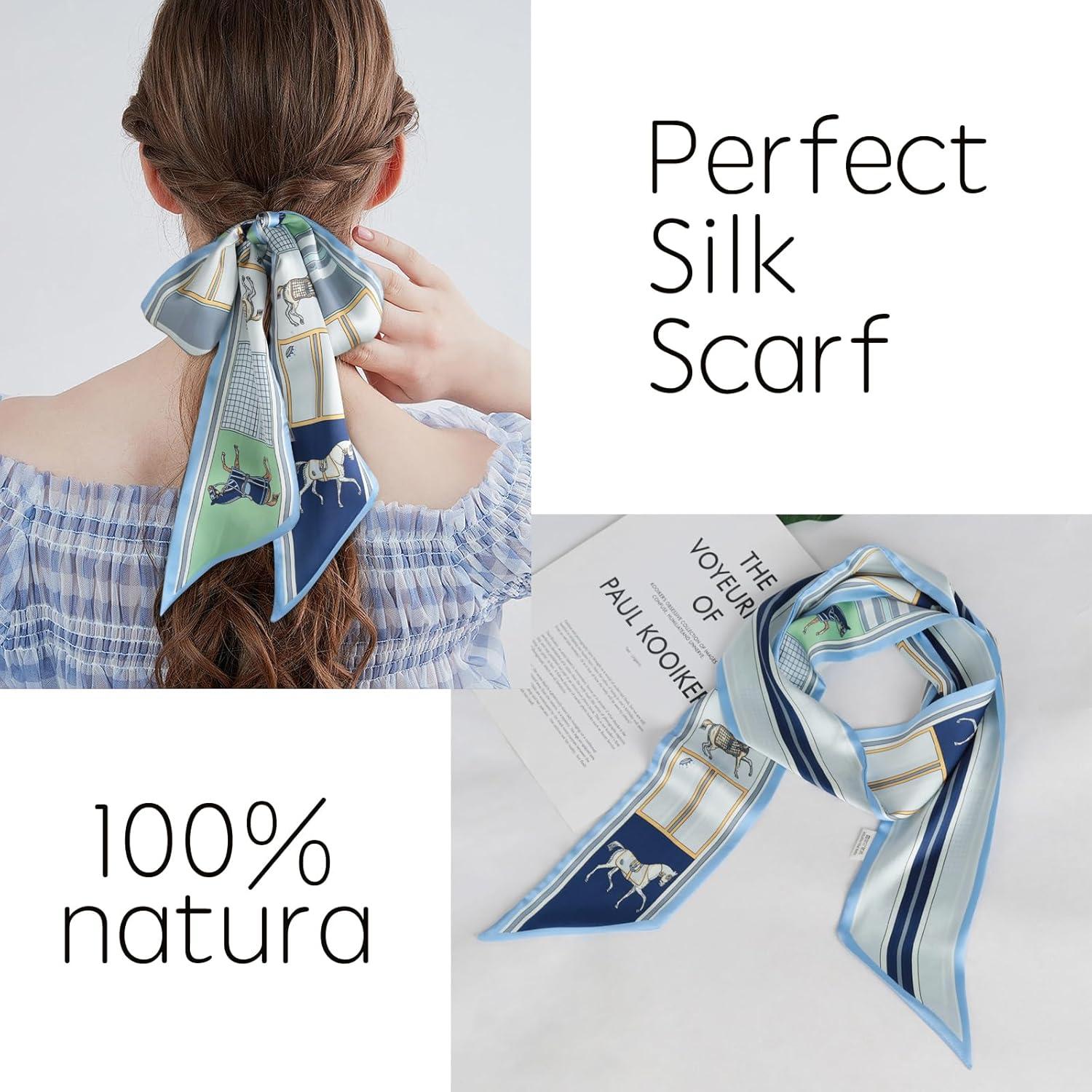 imageEXTREE Satin Scarf Mulberry Silk Printed Head Wrap Hair Band 7quotquot x 59quotquotA018