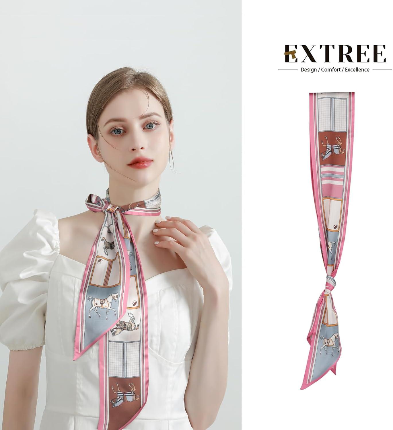 imageEXTREE Satin Scarf Mulberry Silk Printed Head Wrap Hair Band 7quotquot x 59quotquotA019