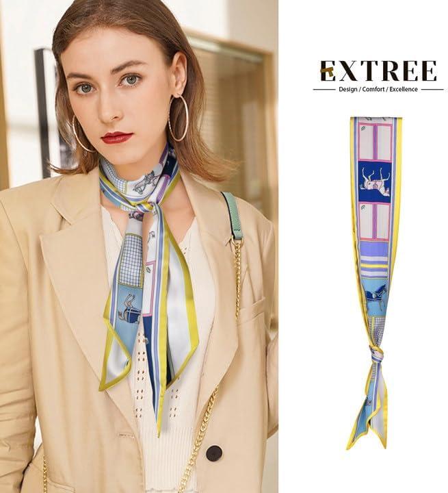 imageEXTREE Satin Scarf Mulberry Silk Printed Head Wrap Hair Band 7quotquot x 59quotquotA020