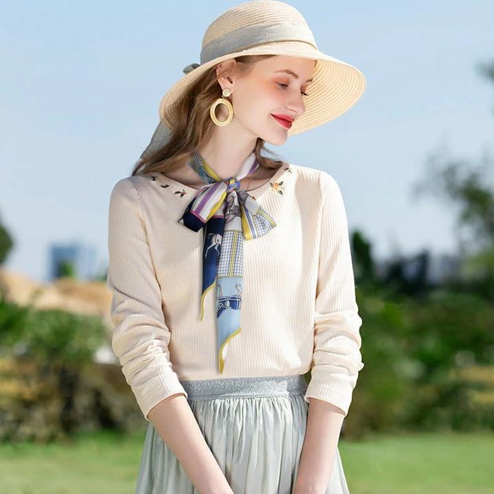 imageEXTREE Satin Scarf Mulberry Silk Printed Head Wrap Hair Band 7quotquot x 59quotquotA020