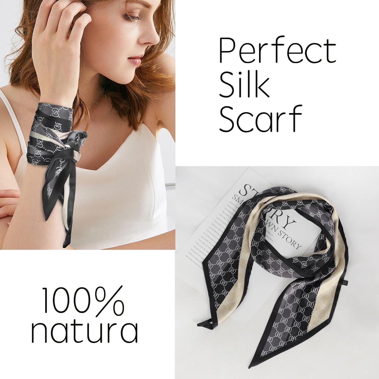 imageEXTREE Satin Scarf Mulberry Silk Printed Head Wrap Hair Band 7quotquot x 59quotquotA021