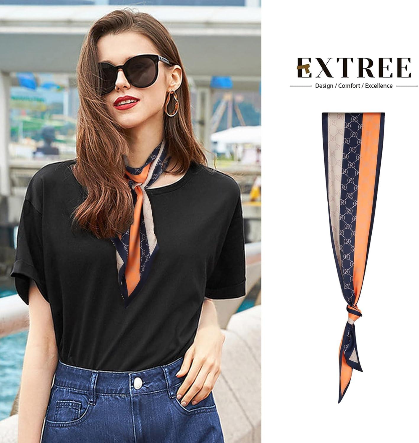 imageEXTREE Satin Scarf Mulberry Silk Printed Head Wrap Hair Band 7quotquot x 59quotquotA022