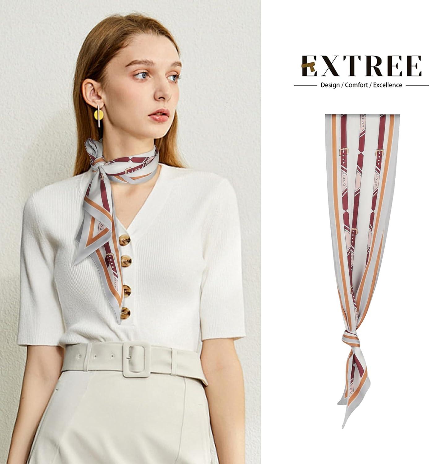 imageEXTREE Satin Scarf Mulberry Silk Printed Head Wrap Hair Band 7quotquot x 59quotquotA023