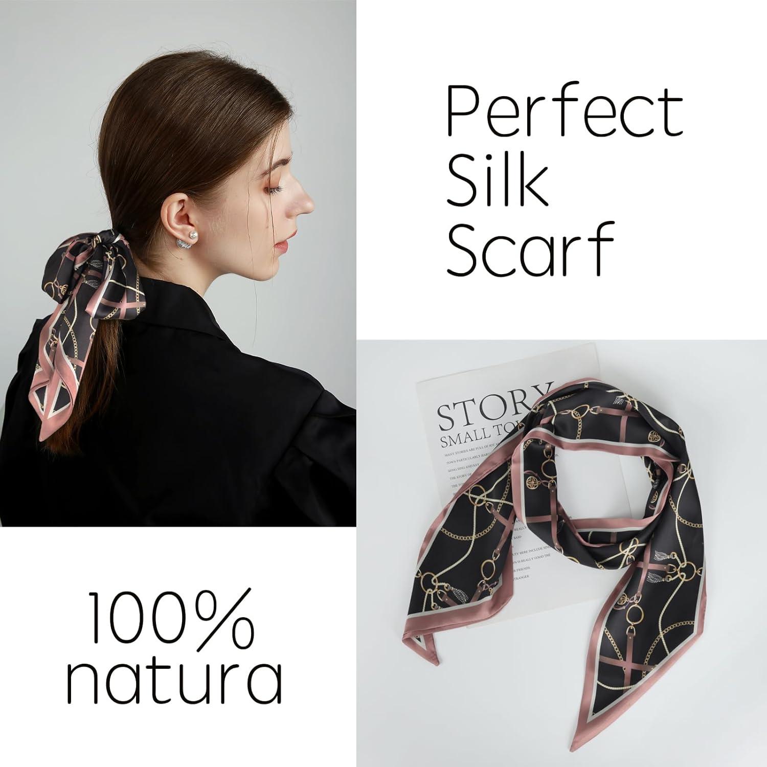imageEXTREE Satin Scarf Mulberry Silk Printed Head Wrap Hair Band 7quotquot x 59quotquotA024