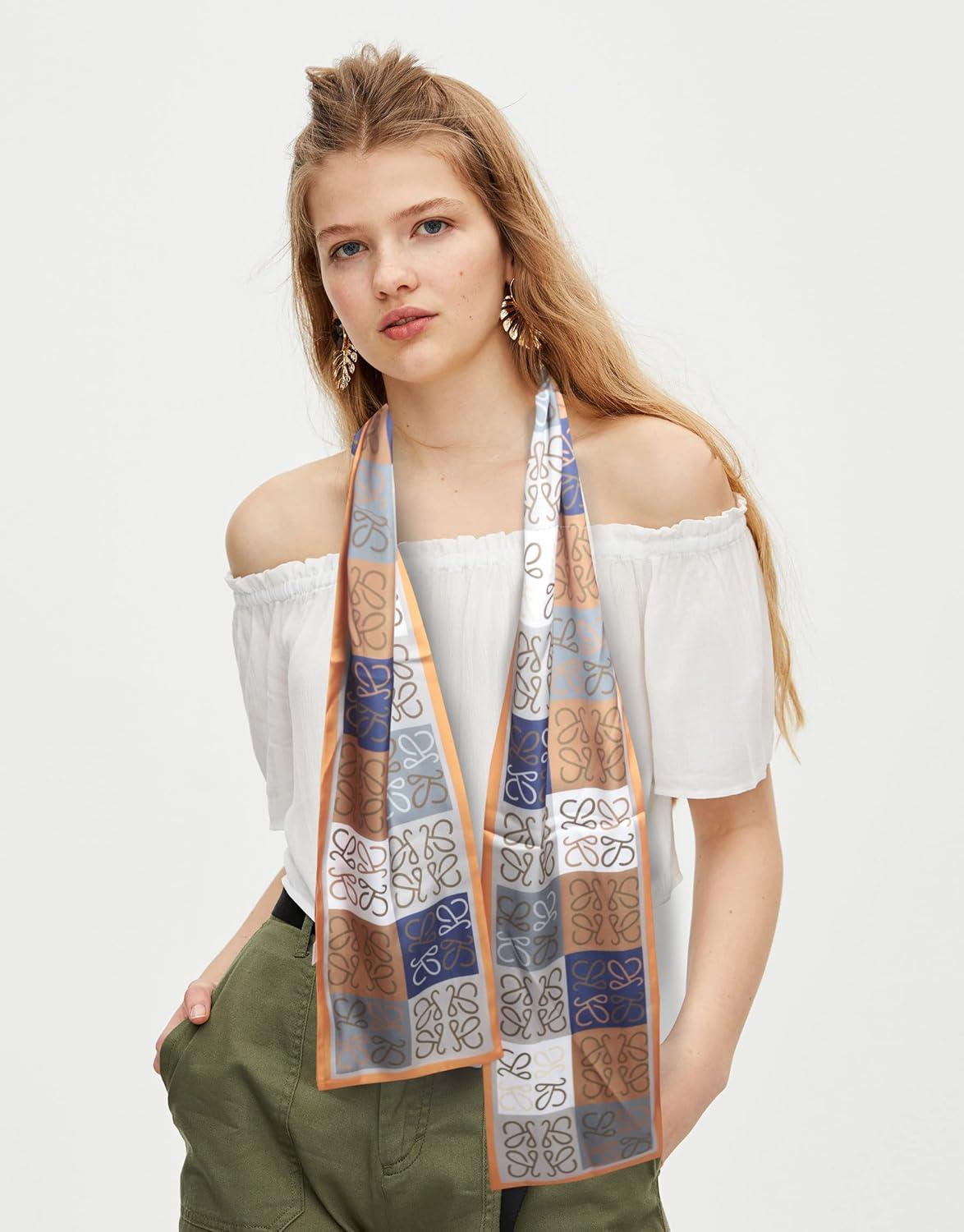 imageEXTREE Satin Scarf Mulberry Silk Printed Head Wrap Hair Band 7quotquot x 59quotquotA025