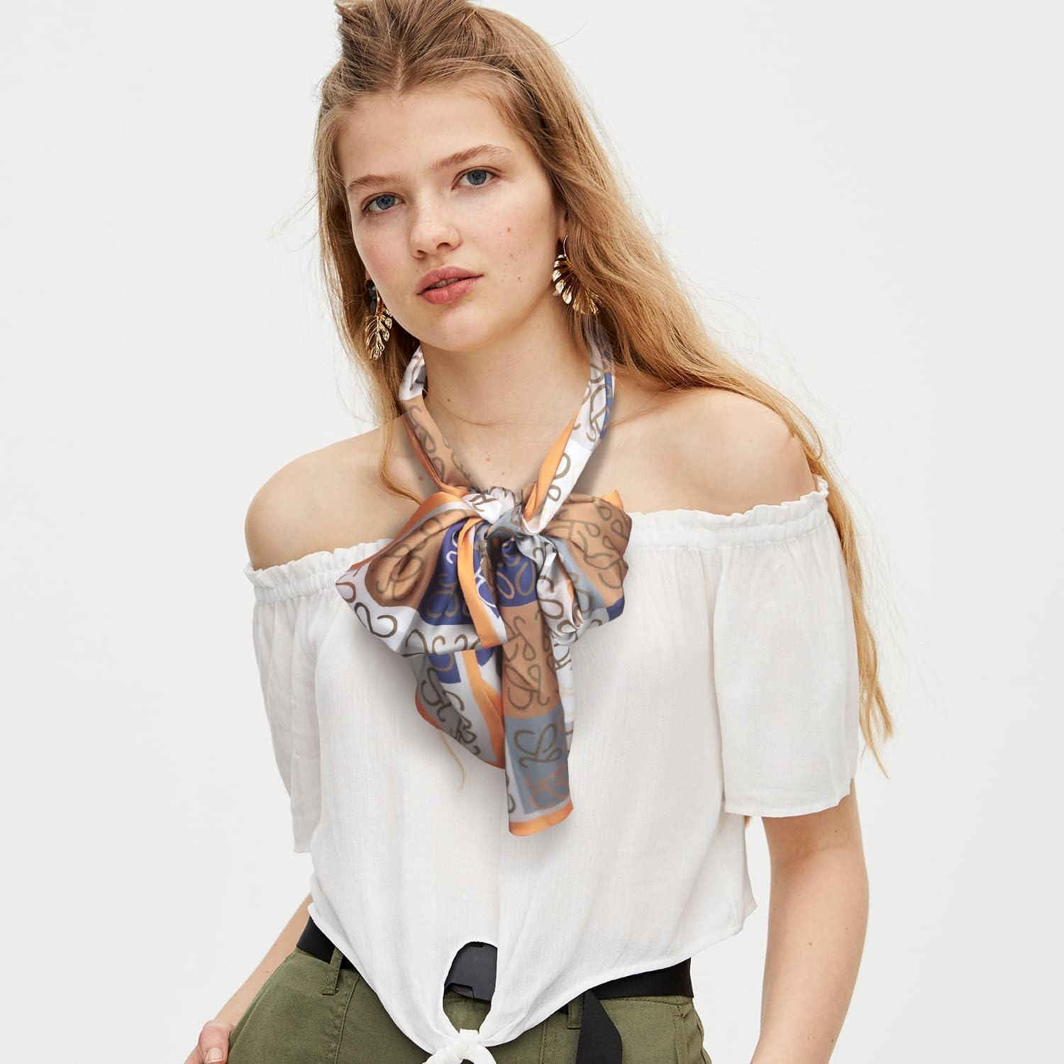 imageEXTREE Satin Scarf Mulberry Silk Printed Head Wrap Hair Band 7quotquot x 59quotquotA025