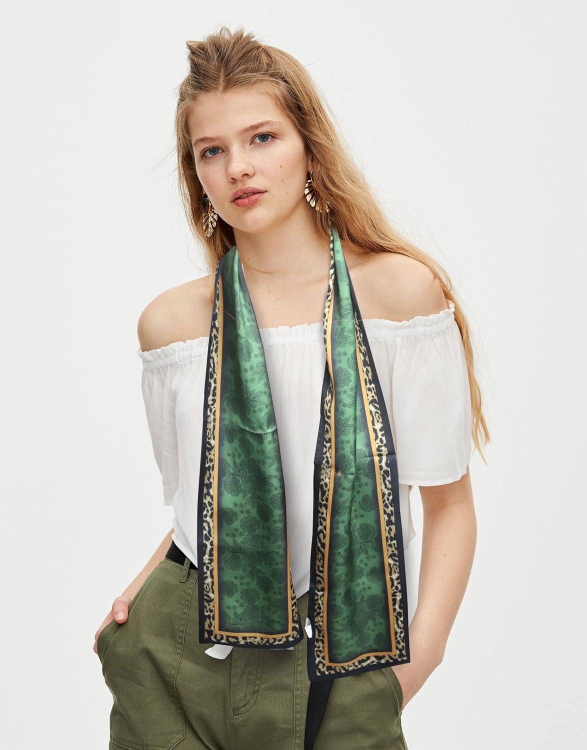 imageEXTREE Satin Scarf Mulberry Silk Printed Head Wrap Hair Band 7quotquot x 59quotquotA026