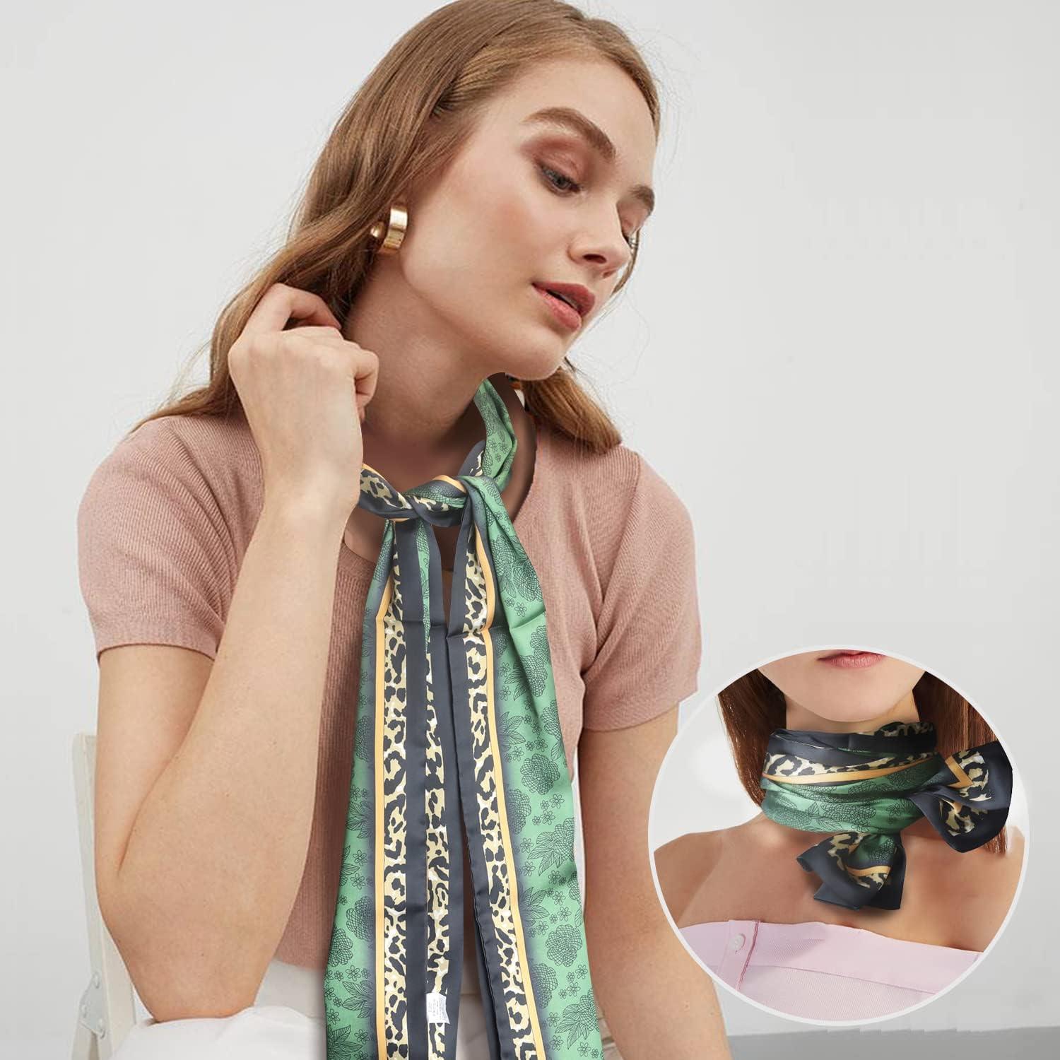 imageEXTREE Satin Scarf Mulberry Silk Printed Head Wrap Hair Band 7quotquot x 59quotquotA026