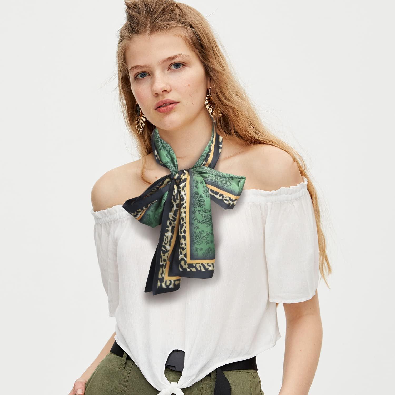 imageEXTREE Satin Scarf Mulberry Silk Printed Head Wrap Hair Band 7quotquot x 59quotquotA026