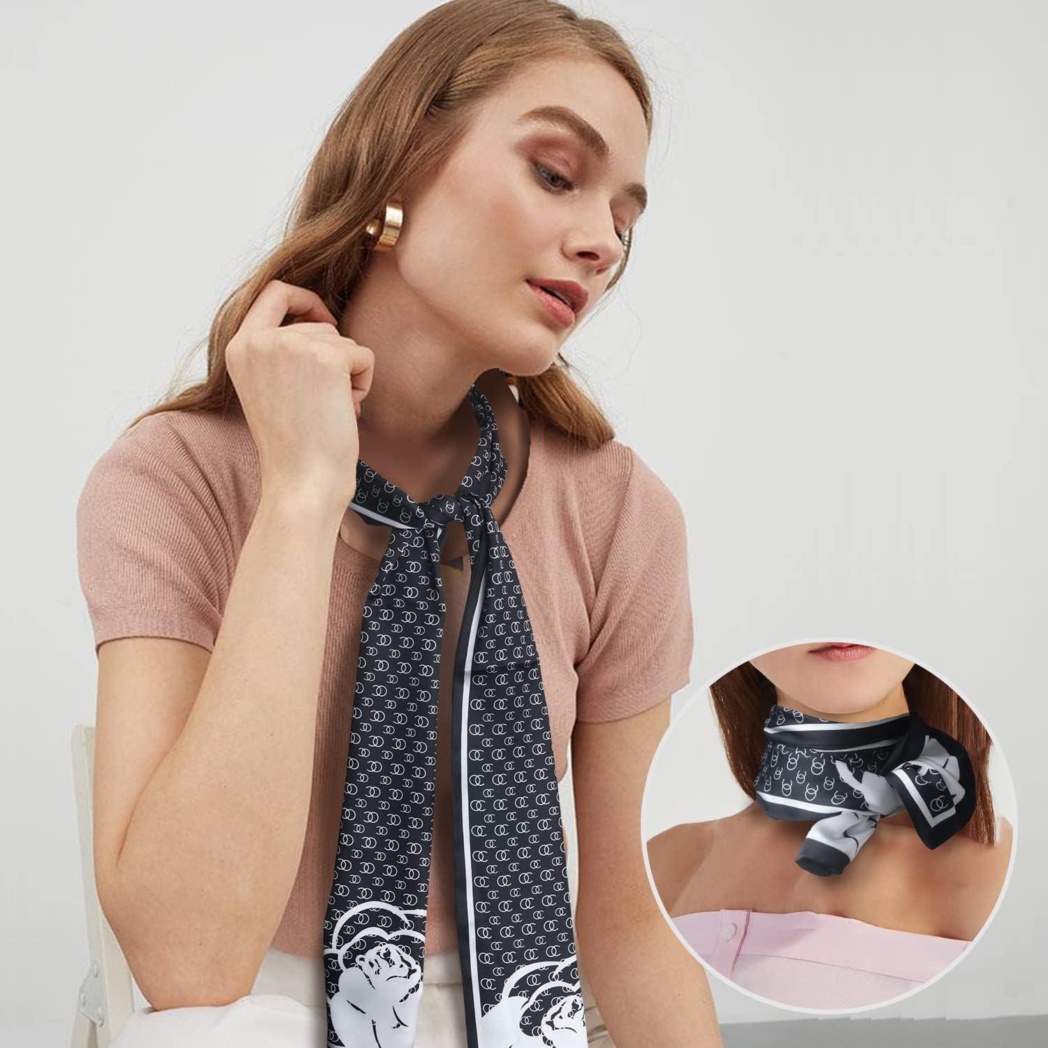 imageEXTREE Satin Scarf Mulberry Silk Printed Head Wrap Hair Band 7quotquot x 59quotquotA028