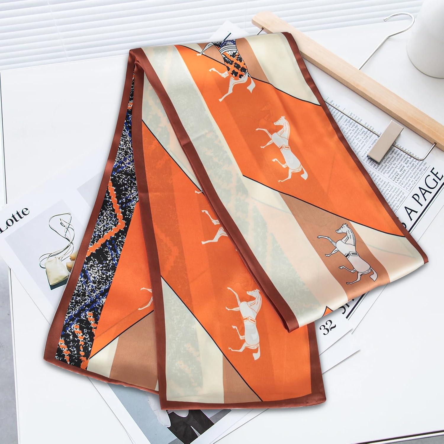 imageEXTREE Satin Scarf Mulberry Silk Printed Head Wrap Hair Band 7quotquot x 59quotquotA029