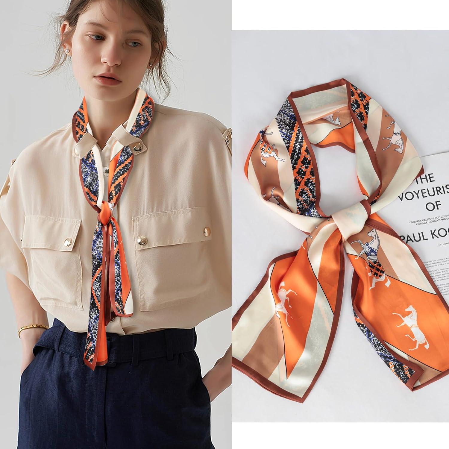 imageEXTREE Satin Scarf Mulberry Silk Printed Head Wrap Hair Band 7quotquot x 59quotquotA029