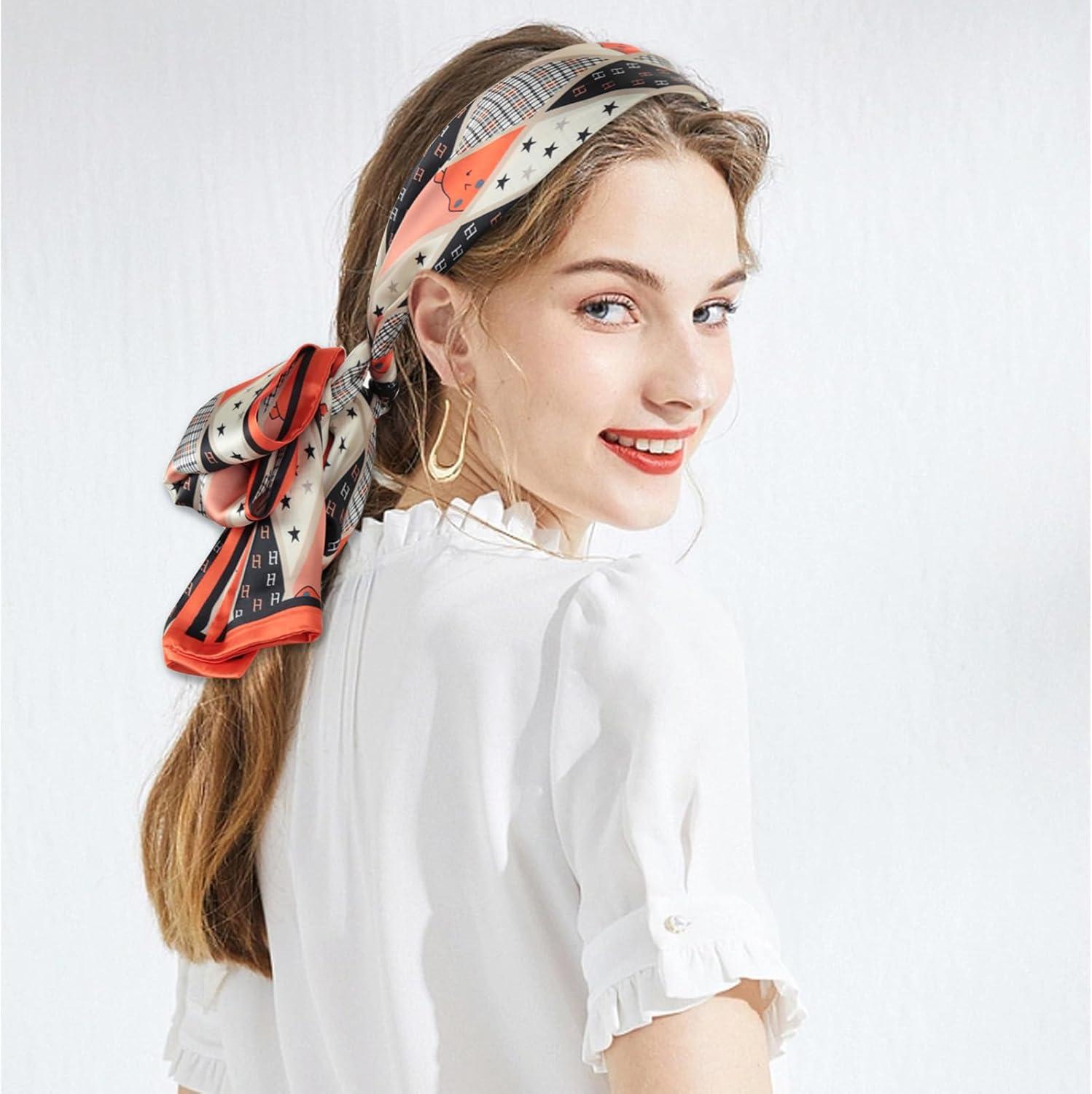 imageEXTREE Satin Scarf Mulberry Silk Printed Head Wrap Hair Band 7quotquot x 59quotquotA030