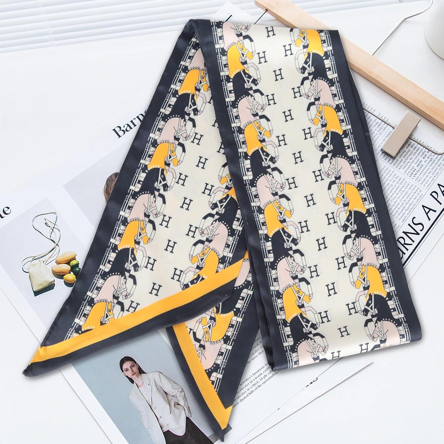 imageEXTREE Satin Scarf Mulberry Silk Printed Head Wrap Hair Band 7quotquot x 59quotquotA033