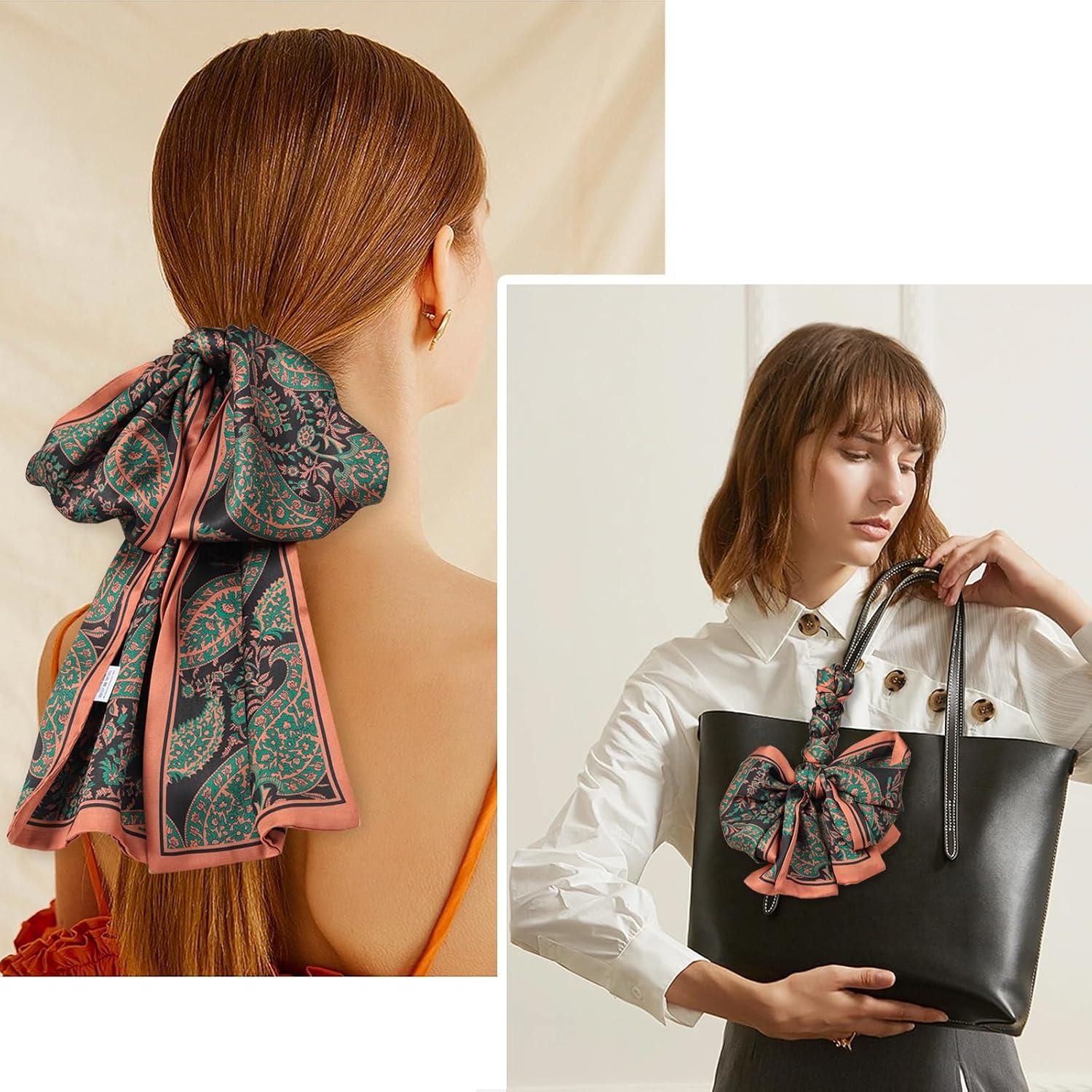 imageEXTREE Satin Scarf Mulberry Silk Printed Head Wrap Hair Band 7quotquot x 59quotquotA034