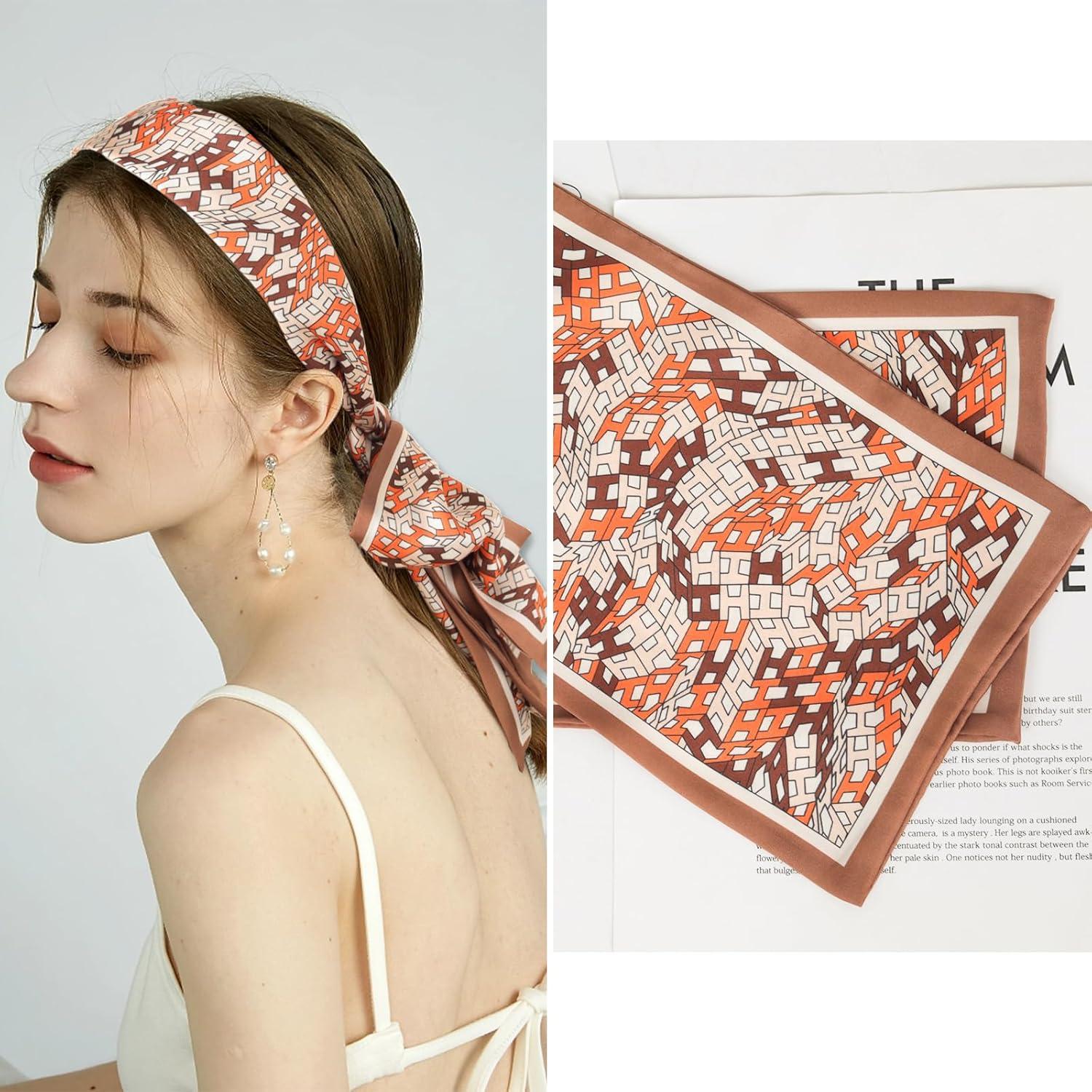imageEXTREE Satin Scarf Mulberry Silk Printed Head Wrap Hair Band 7quotquot x 59quotquotA035