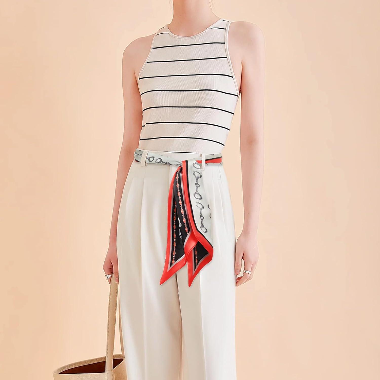 imageEXTREE Satin Scarf Mulberry Silk Printed Head Wrap Hair Band 7quotquot x 59quotquotA037