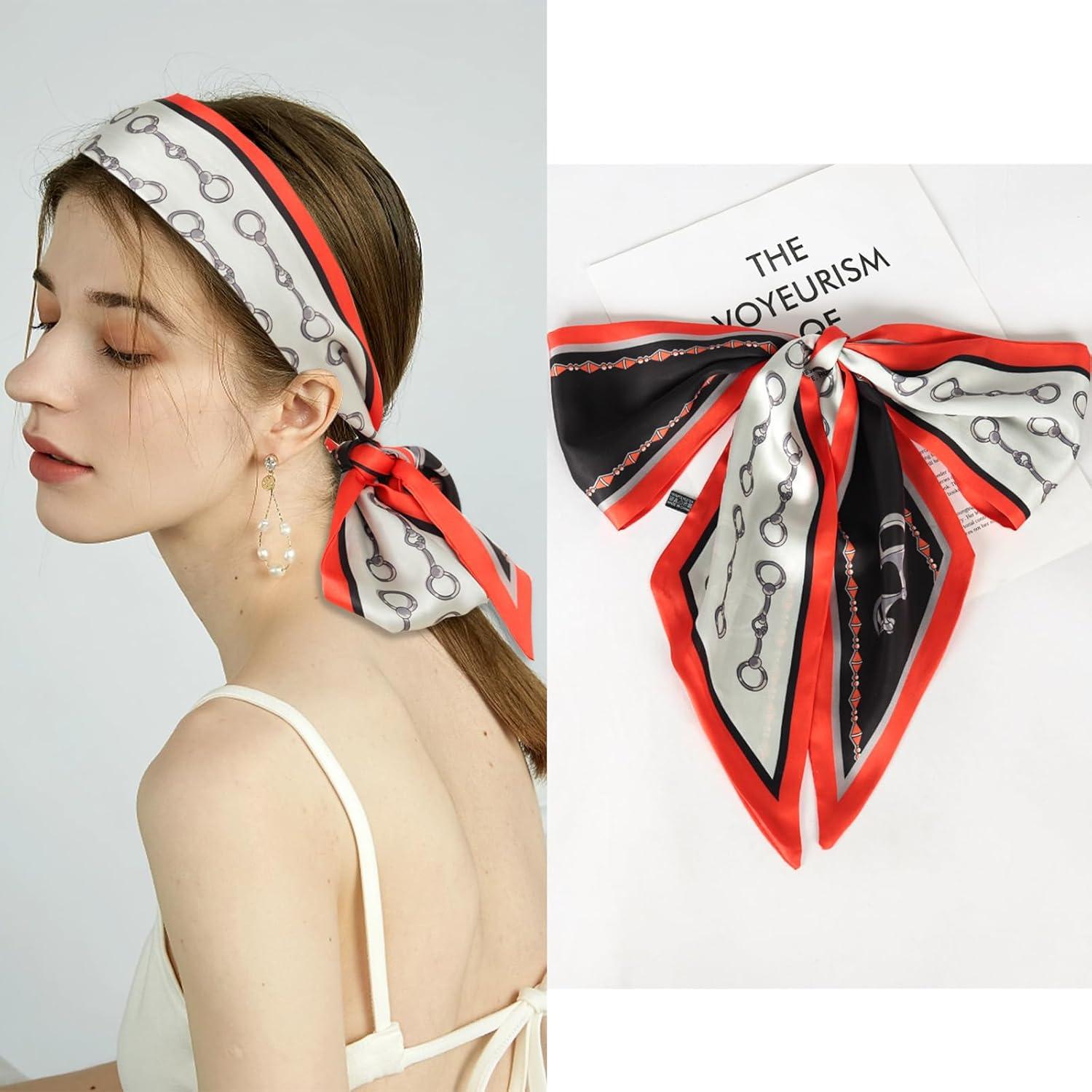 imageEXTREE Satin Scarf Mulberry Silk Printed Head Wrap Hair Band 7quotquot x 59quotquotA037