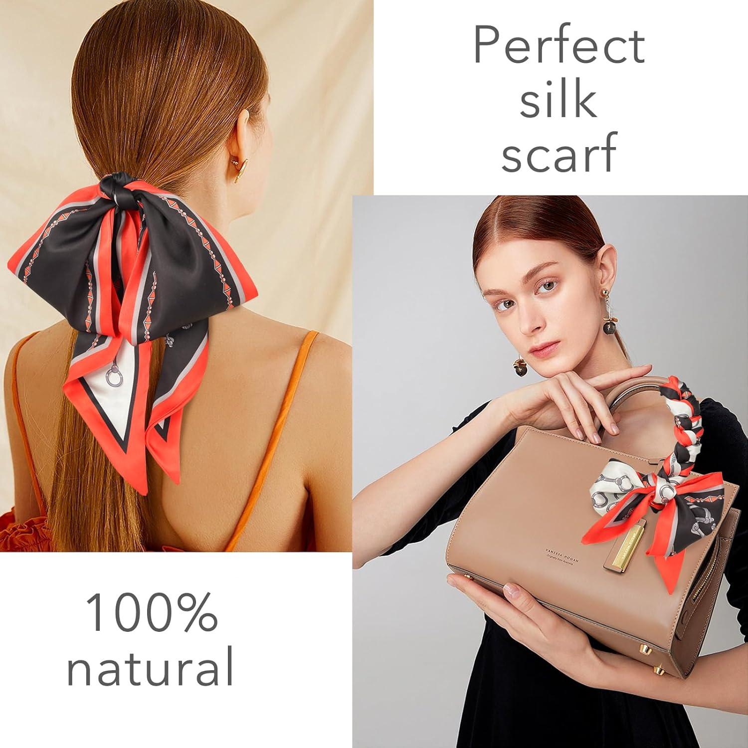 imageEXTREE Satin Scarf Mulberry Silk Printed Head Wrap Hair Band 7quotquot x 59quotquotA037