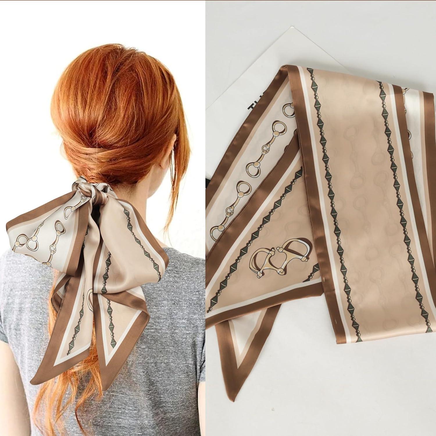 imageEXTREE Satin Scarf Mulberry Silk Printed Head Wrap Hair Band 7quotquot x 59quotquotA038