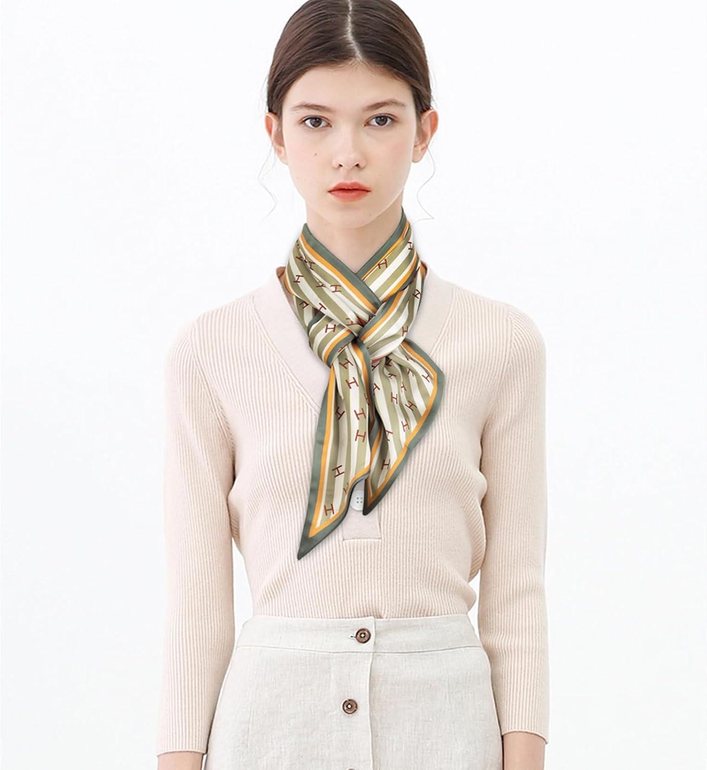 imageEXTREE Satin Scarf Mulberry Silk Printed Head Wrap Hair Band 7quotquot x 59quotquotA039