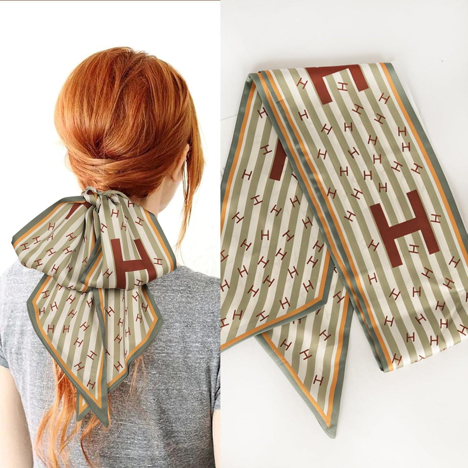 imageEXTREE Satin Scarf Mulberry Silk Printed Head Wrap Hair Band 7quotquot x 59quotquotA039