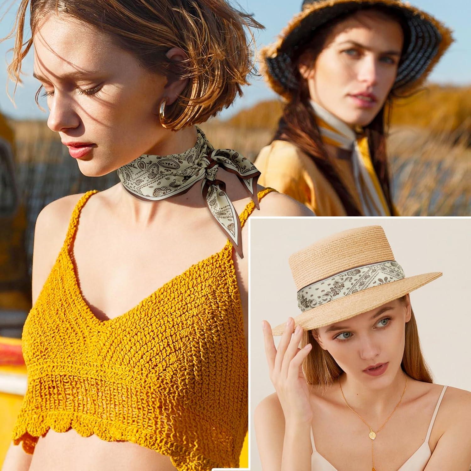 imageEXTREE Satin Scarf Mulberry Silk Printed Head Wrap Hair Band 7quotquot x 59quotquotA041