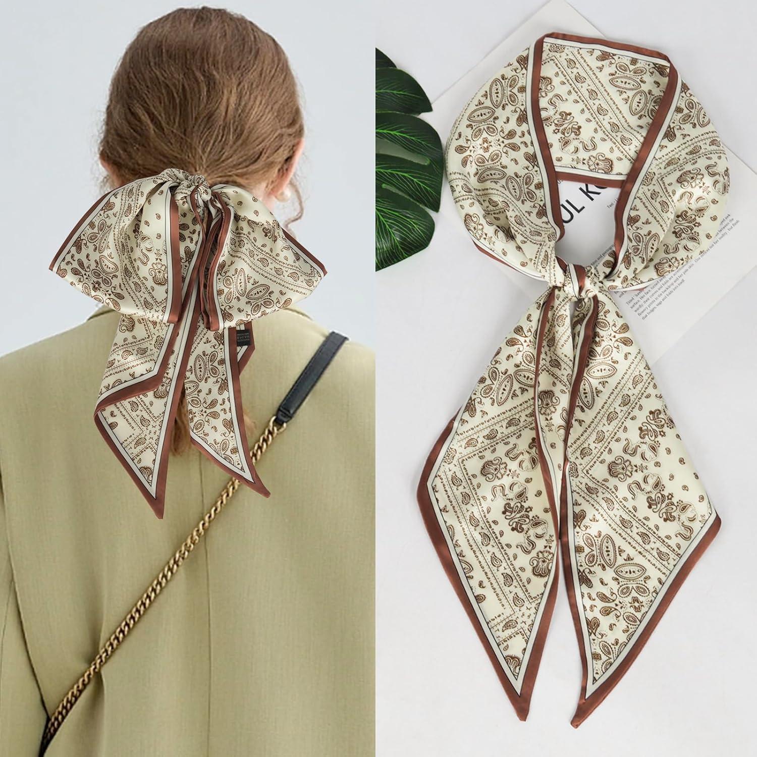 imageEXTREE Satin Scarf Mulberry Silk Printed Head Wrap Hair Band 7quotquot x 59quotquotA041