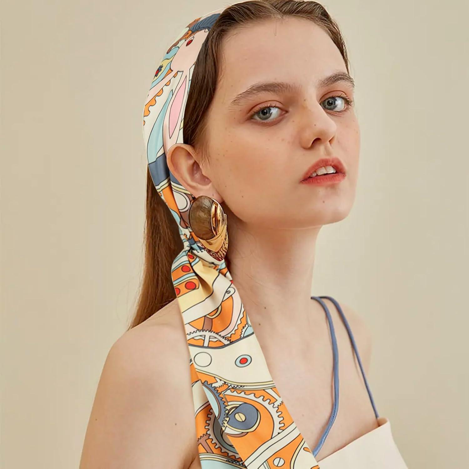 imageEXTREE Satin Scarf Mulberry Silk Printed Head Wrap Hair Band 7quotquot x 59quotquotA043