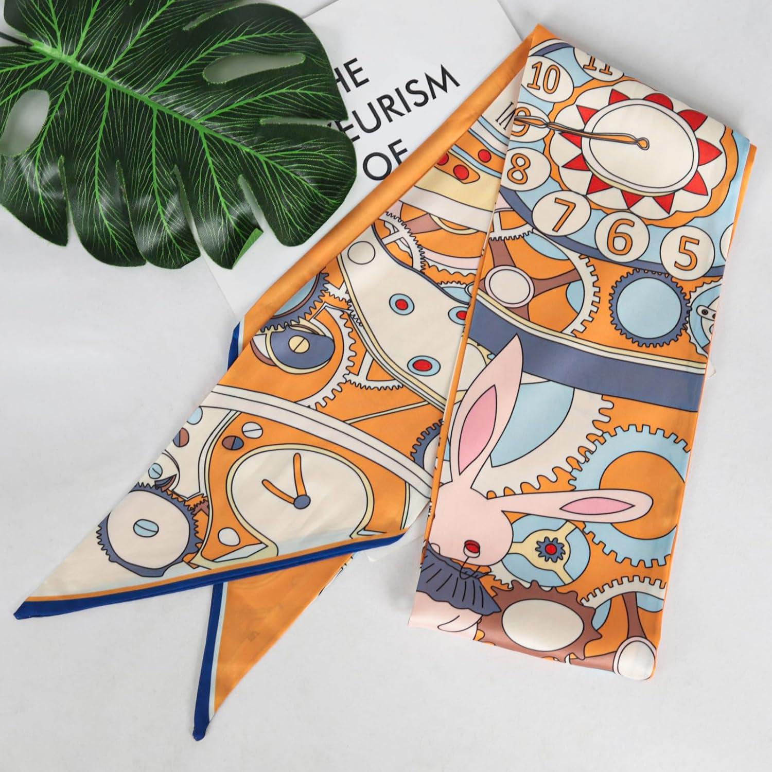 imageEXTREE Satin Scarf Mulberry Silk Printed Head Wrap Hair Band 7quotquot x 59quotquotA043