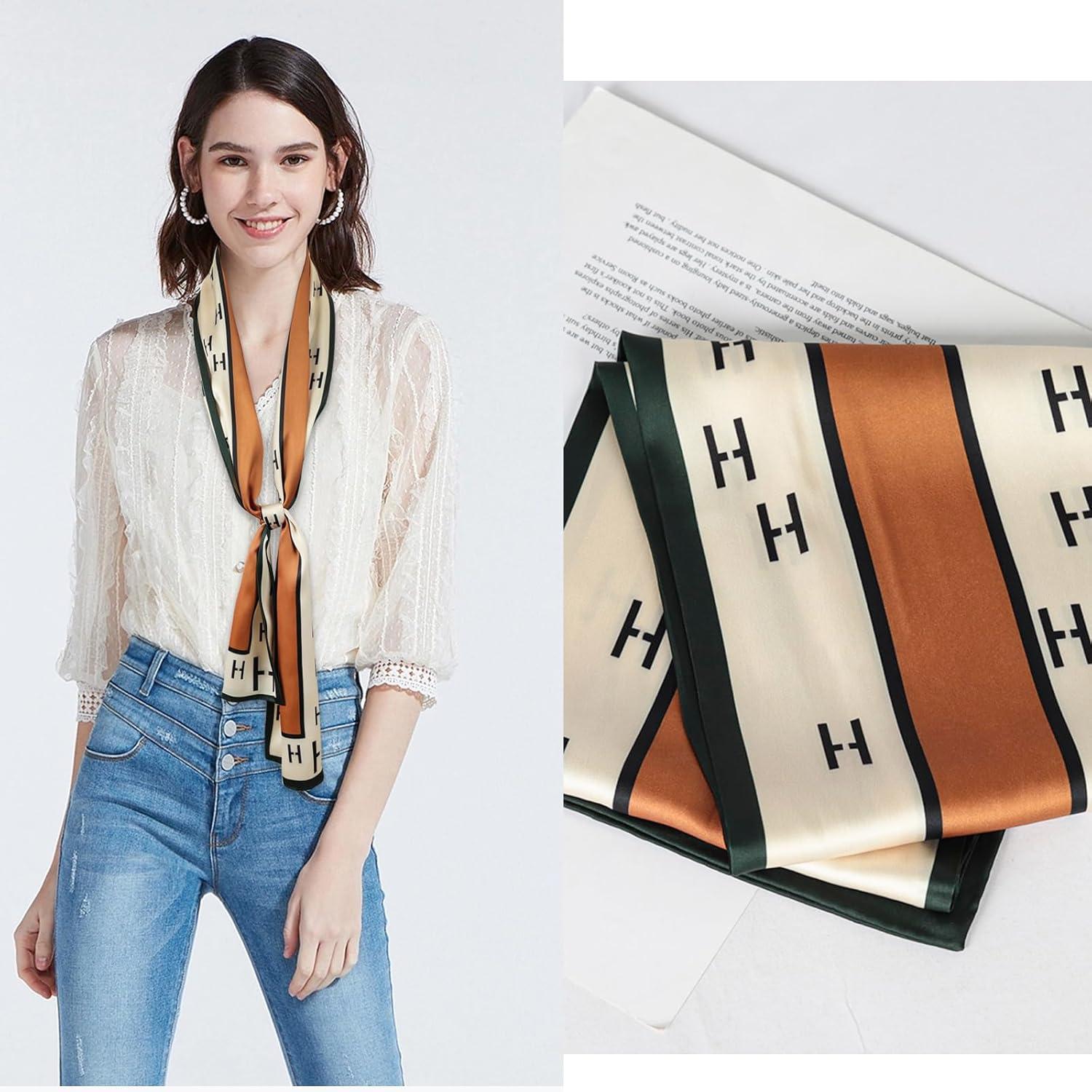 imageEXTREE Satin Scarf Mulberry Silk Printed Head Wrap Hair Band 7quotquot x 59quotquotA044