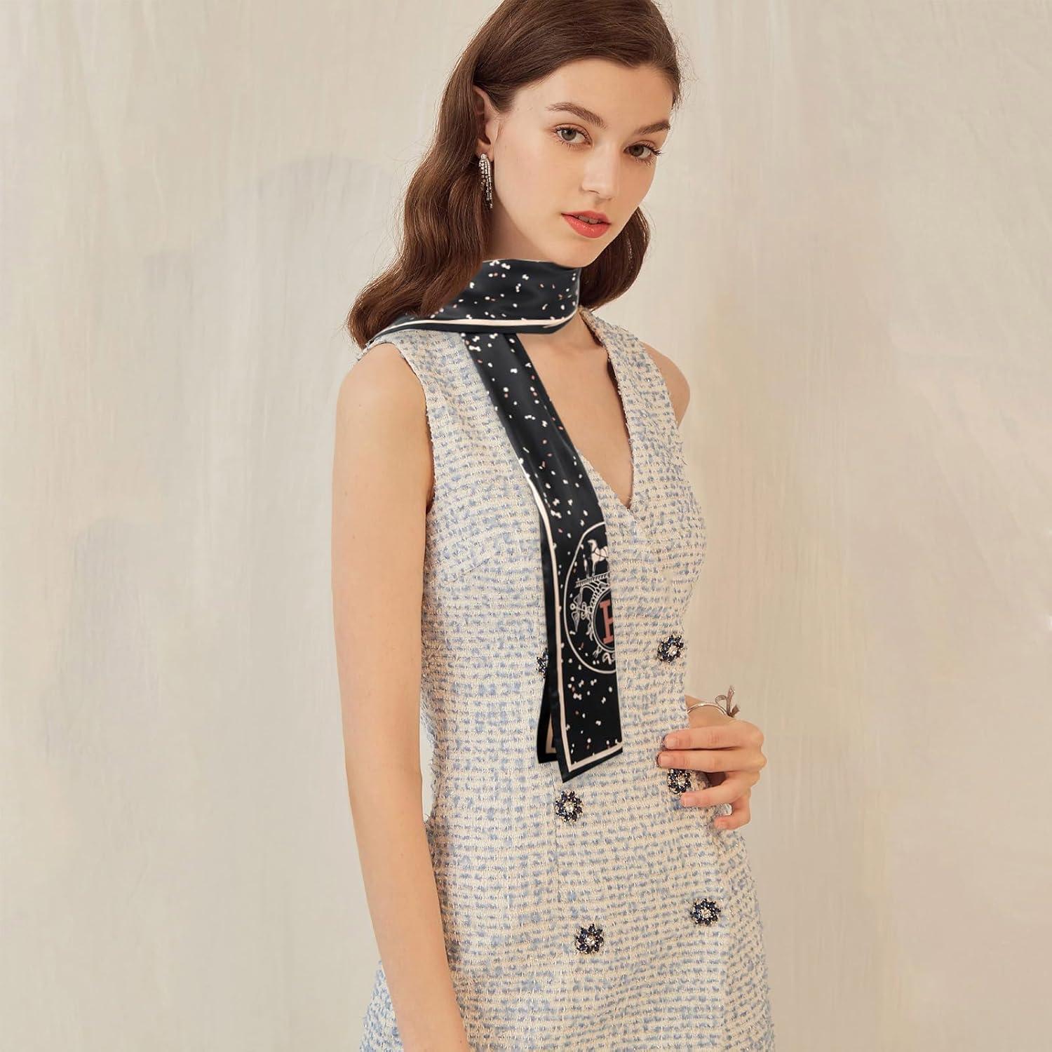 imageEXTREE Satin Scarf Mulberry Silk Printed Head Wrap Hair Band 7quotquot x 59quotquotA046