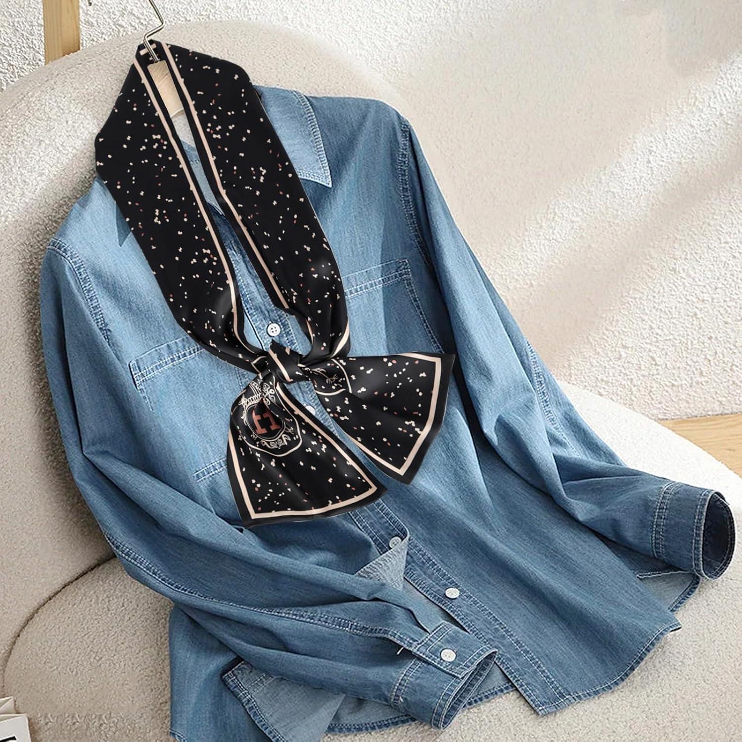 imageEXTREE Satin Scarf Mulberry Silk Printed Head Wrap Hair Band 7quotquot x 59quotquotA046