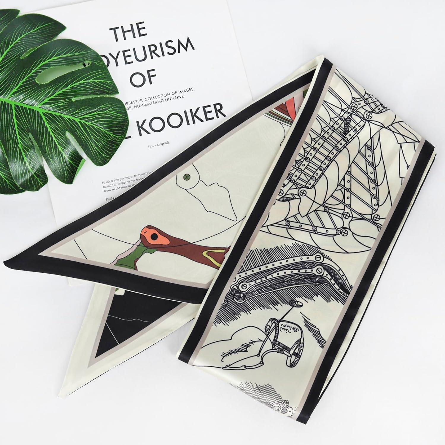 imageEXTREE Satin Scarf Mulberry Silk Printed Head Wrap Hair Band 7quotquot x 59quotquotA047