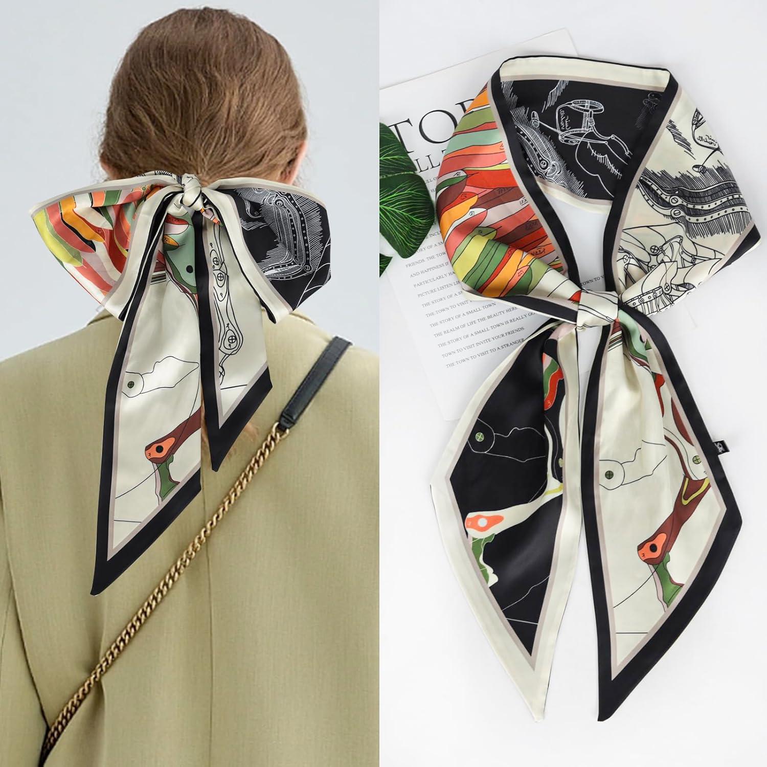 imageEXTREE Satin Scarf Mulberry Silk Printed Head Wrap Hair Band 7quotquot x 59quotquotA047