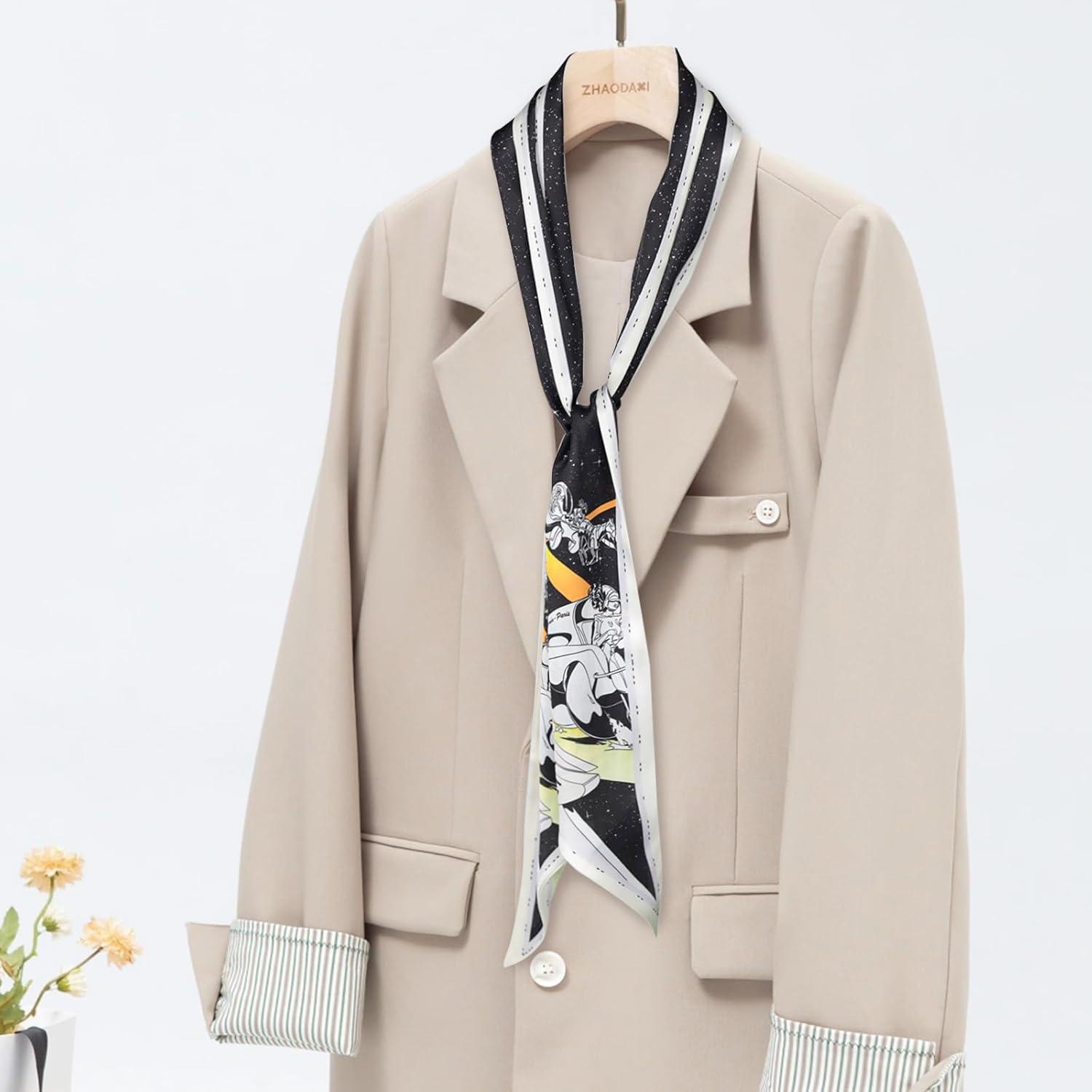 imageEXTREE Satin Scarf Mulberry Silk Printed Head Wrap Hair Band 7quotquot x 59quotquotA048